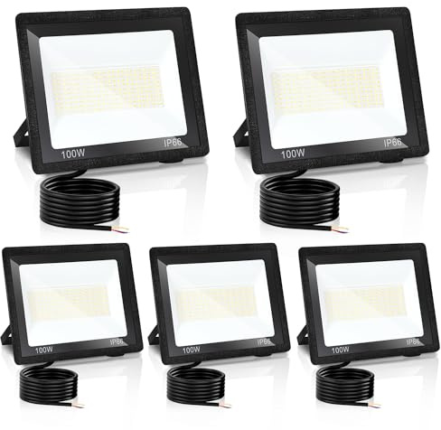 Izrielar 5x 100W Projecteurs LED, Super Lumineux avec 3 Températures de Couleur Réglables, Spots Imperméable IP66, Projecteur Extérieur pour Jardin, Cour, Garage, Hôtel