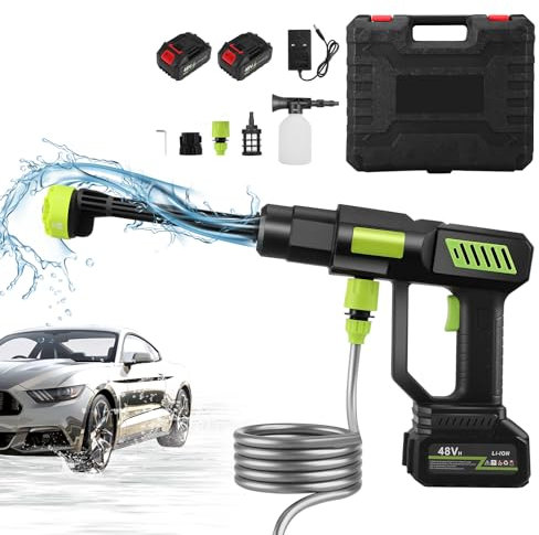 Cordless Pressure Washer, 725PSI 2x15Ah Portable Pressure with 2 Battery, 6 in 1 Cordless Power Washer Handheld Car Washing Kit with 6 Nozzle & 5M Hose for Car Garden Floor Cleaning and Watering