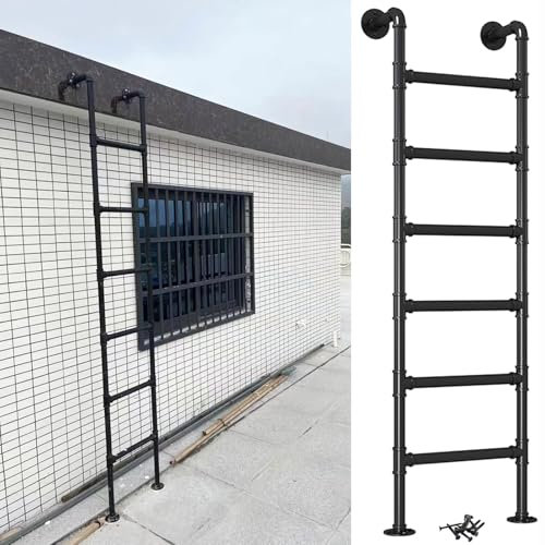 Heavy-Duty Window Well Ladder 4ft 5ft 6ft 7ft 8ft Height Entrance Egress Ladders Basement Ladder 4/6/8 Rung, Wall Mounted Metal Step Ladder Loft Fire Climbing Ladders(260cm/102in)