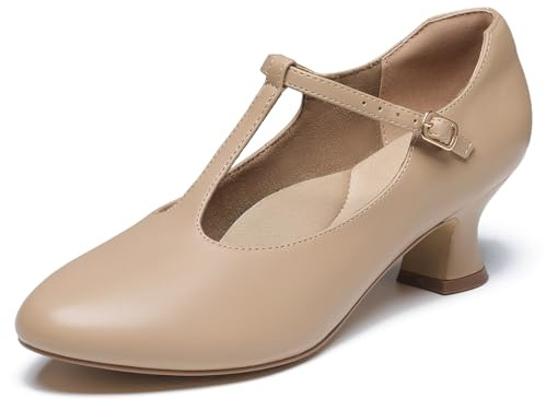 YESSA Character Shoes for Women Dance Shoes T-Strap 1920s Flapper Shoes for Ballroom Latin Salsa Folklorico Flamenco Tango Swing Tan 10