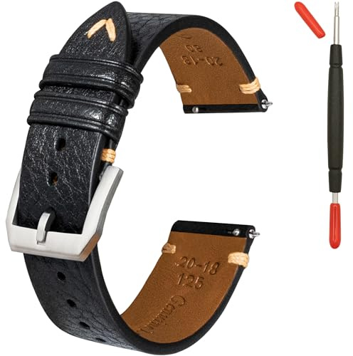 Gomvadr Quick Release läderarmband, olja vax läder klockarmband, italienskt kalvläder klockarmband ersättningsband för män kvinnor 16 18 19 20 21 22 mm, 18mm, Läder, Ingen ädelsten