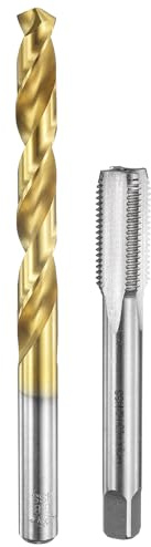 sourcing map Tap and Drill Bit Set, 1pcs M12 x 1.25 Metric Straight Flute Thread Screw Taps & 1pcs 10.8mm Twist Drill Bits, Uncoated/Titanium Coated HSS-6542 Tapping Threading Tool Kit