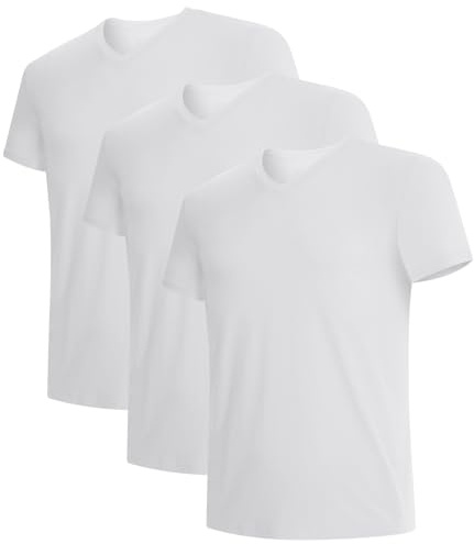 BAMBOO COOL Men's Undershirts V Neck, Moisture Wicking Soft T-Shirt, Stay Tucked Classic Fit, Tag-Free, 3-Pack