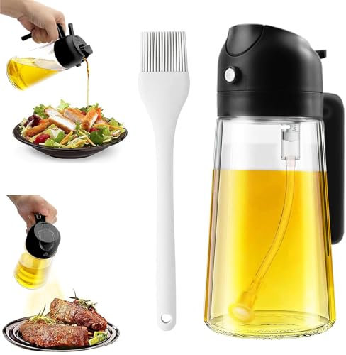 YUNXCNA Spruzzino Olio, 470ml Spruzzino Olio per Friggitrice Aria, Nero 2 in 1 Dosatore Olio, Riutilizzabile Nebulizzatore Olio per Cucina, per Cuocere, Grigliare, Insalata