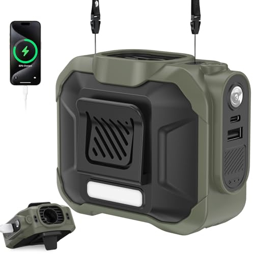 Rintea Ventilatore Portatile con Clip in Vita, 10000 mAh Ventilatore USB, 3 Velocità Mini Ventilatore Portatile con Illuminazione, per Vampate di Calore, Viaggi all'aperto Campeggio, Verde