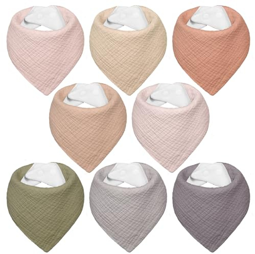 IKWOLETI Lätzchen Baby Dreieckstuch Baby Musselin Halstuch Baby für Junge und Mädchen, Hochgradig Saugfähig und Verstellbar, 8 Stück