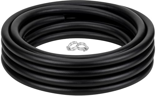 ZY-hosetube Black Reinforced Vinyl Tubing 1/2 id x 50 ft Flexible PVC Braided Hybrid hose High Pressure Thick Water Line Tubing with 2 Clamps, Burst Proof and Anti-kink