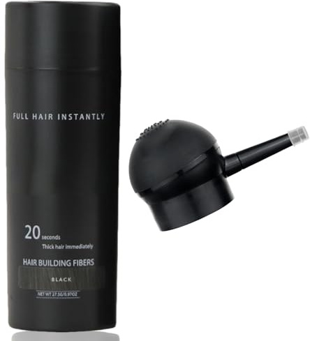 Hair Fibres -Hair Building Fibres for Thinning Hair - Black (27.5g) | Applicator for Thicker-Looking Hairline & Instant Volume | Naturally Conceals Bald Spots for Men & Women