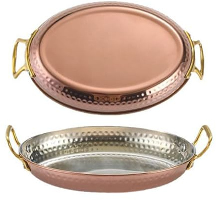 Generico Padella per paella professionale - Padella per paella spagnola ovale - da portata ovale in acciaio inox con doppio manico - per pesce, frutti di mare, gamberi, bistecca, posate, vassoio
