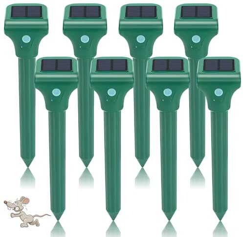 Mole Repellent Solar Powered, 8 Pack Ultrasonic Vole Repeller Outdoor, Waterproof Ultrasonic Mole Deterrent Stakes, Get Rid of Gopher,Vole, Skunk,Chipmunk, Groundhog,Snake for Yard, Garden, Lawn