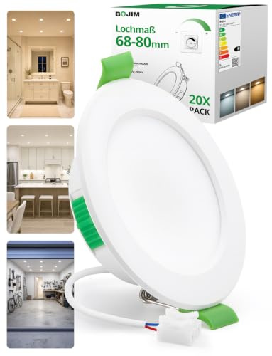 BOJIM 20er Set Spots Deckenleuchte LED Einbaustrahler 230V 68mm Lochmaß | Dimmbar Deckenspots 5W 400LM Einbauspots Warmweiß 2700K Neutralweiß 4000K Kaltweiß 6000K Einbauleuchten für Bad Küche