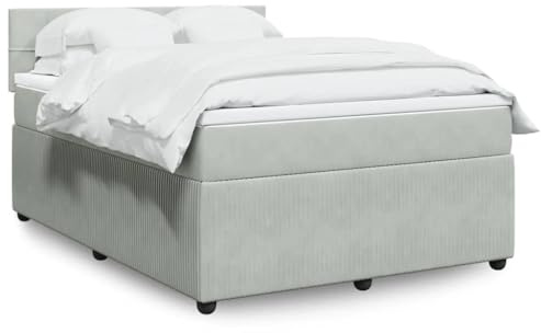Qnhdfrt Boxspringbett 140x200 cm mit Taschenfederkern Matratze Samtstoff Bezug Hellgrau für Schlafzimmer Gästezimmer und Jugendzimmer
