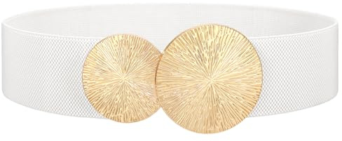 VONMELLI Damen Breiter Elastischer Gürtel mit Goldener Schnalle für Kleid Stretchy Vintage Taillengürtel für Damen