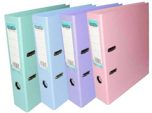 Booghe A4-spak bågfil med skydd – enkel, 4 eller 10-pack – himmelsblå, rosa, lavendel, aqua – tunga kontorsarkivering och skolpärmar (4, blandade)