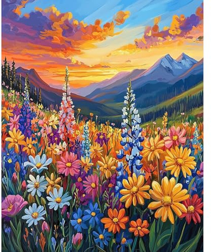 QENSPE Kit de Pintura por Números para Adultos, Parterres Flores Paint by Numbers, Naturaleza Pintar Números Pintura Acrílica al Óleo para Decor de Paredes Hogar (40x50 cm) Sin Marco