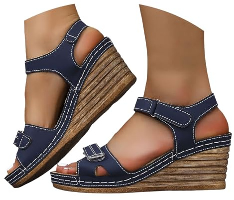 Générique Sandales compensées plateforme, légères, estivales, décontractées, bride, pour les vacances, rehaussantes, style rétro, chaussures de villégiature Pantoufles Sexy (Navy, 37)