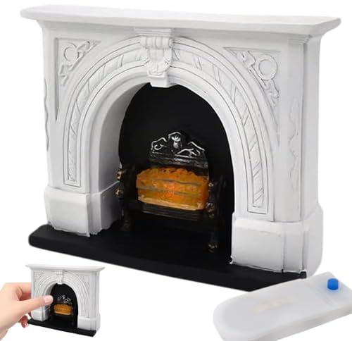 Nukinp Meubles de Maison de poupée à l'échelle 1/12, cheminée Maison poupée réaliste avec lumière feu, Accessoires en résine Vintage