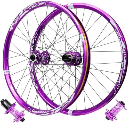 TINGMIAN 24 Tums Aluminiumlegering Cykelhjulsats,26/27,5/29 Tum, Dubbelväggfälg Skivbromsnav Tätade Lager, Lila MTB Cykelhjul Fälg, For 7-12 Hastigheter(THRU AXLE,26 INCH)