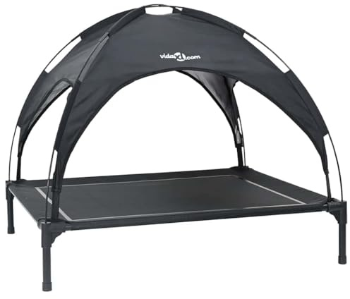 XHNIFBN Hundebett Outdoor erhöht mit abnehmbarem Sonnendach - Faltbares Haustierbett für Hunde aus Stahl und Polyester, Wetterbeständige Hundeliege für Garten und Drinnen, Schwarz, 104x86x84,5 cm