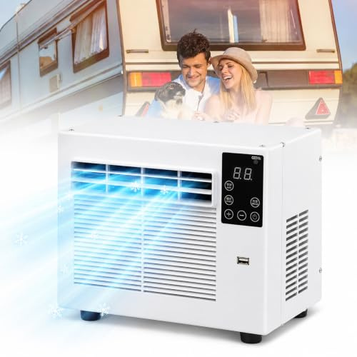 Huachorial Aire Acondicionado Portátil sin Unidad Exterior, con Compresor Silencioso, Deshumidificador, Temporizador 1-12h, Mando a Distancia, Bajo Consumo 280W, para Camping y Caravana