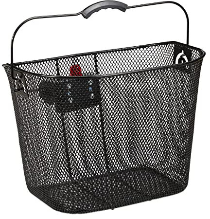 Relaxdays Fahrradkorb für Vorne, abnehmbar, mit Klicksystem, Lenkerkorb Metall, engmaschig, HBT 27x34,5x26cm, schwarz