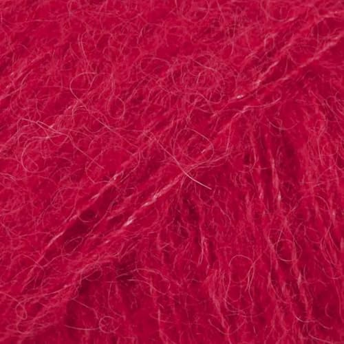 Flauschiges superfeines Alpaka- und Seidengarn, Drops gebürstete Alpaka-Seide, leicht und warm, 25,5 g, 153 Meter pro Knäuel (07 Rot)