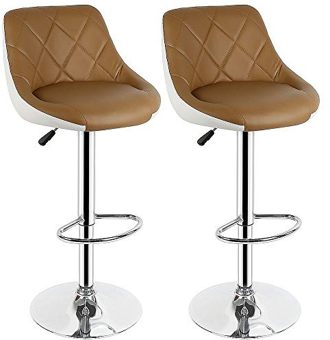 Flyelf 2er Set Barhocker mit Lehne,Kunstleder Tresenhocker 360° Drehbar,Höhenverstellbar 59cm-79cm (2-Kamel+Weiß)
