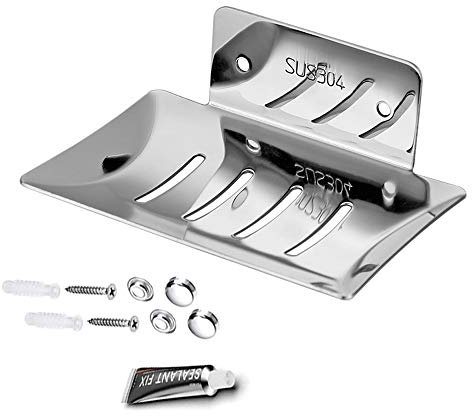 Soap Dishes for Bathroom，Soap Case Holder with Drain，SUS 304 Stainless Steel Soap Dish Wall Mounted Soap Holder Draining Soap Storage Rack for Bathroom Kitchen （Silver）