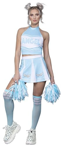 Smiffys Fever Engel Cheerleader-Kostüm, Blau, Top, Rock, Socken, Pom Poms