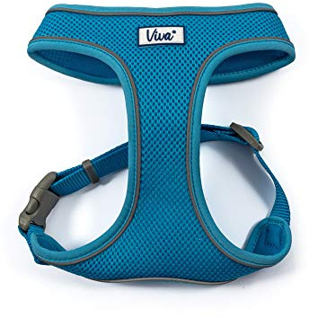 Ancol Viva Comfortable Dog Harness Blue Reflective Breathable Mesh Walking Collar with Adjustable Fit for Puppy Pet Safety Visibility Medium 44-57cm