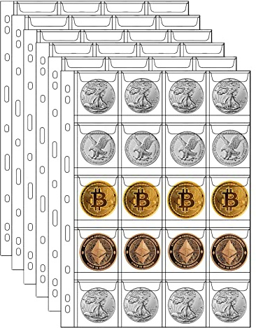 MUDOR 200 Pocket Coin Sleeves Pages for Collectors, Standard 9-Hole Collection Pages fit Most Binder, 10 Sheets Coin Collecting Supplies for Stamp, Badges etc (20 Pocket -10 Sheets)