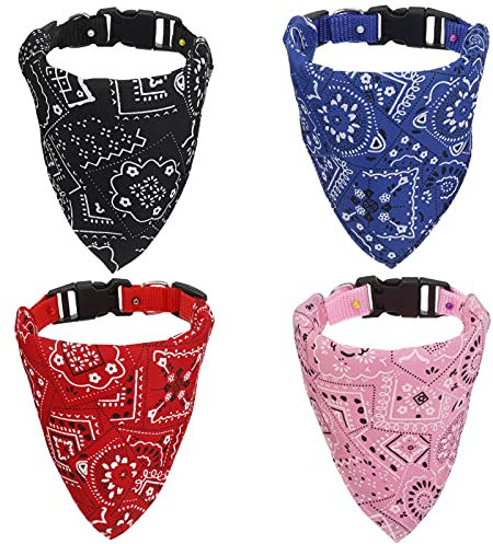 gerFogoo 4 Stück Hunde Bandana Kopftücher, Hundehalstuch mit Halsband, Dreieckstuch Halsdreiecke Hundehalstcher, Einstellbare Hund Halstuch für Welpen Kleine Große Hunde und Katzen(S)