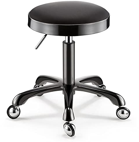 XZSBDXHH Rollhocker Höhenverstellbar 15,7-21,7in, Drehhocker auf Rollen Arbeitshocker aus PU-Leder Bürohocker 360° Drehbar Friseur Salon Hocker Praxishocker bis Belastbarkeit 150 KG (Black)