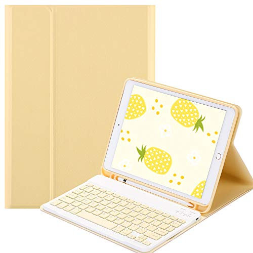 CHSTLS Funda Teclado Español Ñ para iPad Mini/Mini 2 / Mini 3 / Mini 4 / Mini 5, Delgado y Ligero, Estuche con Ranura para Lápiz y Magnético Teclado Inalámbrico Removible para iPad Mini 9.7,Amarillo