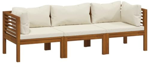 vidaXL Akazienholz Massiv Gartensofa 3-Sitzer mit Creme Kissen Ecksofa Mittelsofa Sofa Lounge Gartenset Garten Garnitur Sitzgruppe Sitzgarnitur Gartenmöbel