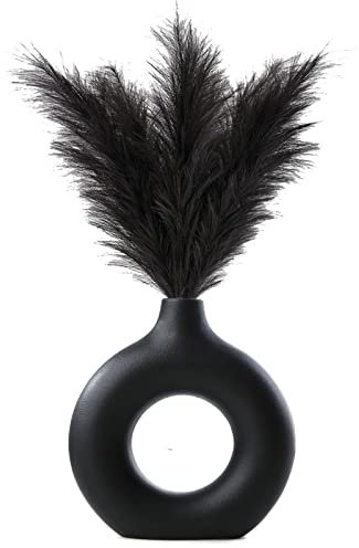 Kingbar Vase, Mattschwarz, Keramikvasen, Donut-Form, Moderne Vase für Heimdekoration, Wohnzimmer, Tafelaufsätze und Veranstaltungen, L
