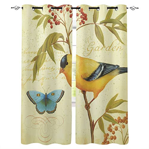 Curtains Mustard Green Bird Blackout Curtains 2 Panels 55.12x 98.43 with Eyelet Curtains Thermal Door Curtain Noise Reducing & Room Darkening Curtains for Living Room Bedroom