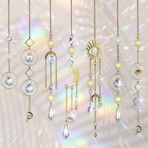 Lot de 7 Attrape-Soleil en Cristal - Pour Jardin, Lune, Étoile, Arc-en-Ciel - Décoration de Fenêtre à Suspendre pour Maison, Noël, Fête, Mariage