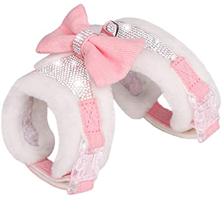 FUNAT Plush Chest Straps for Dogs, Rhinestone Winter Dog Harness, Vest Bow Harness for Small Medium Dogs