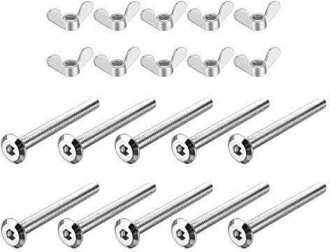 sourcing map M6 Wing Nuts Butterfly Nut Silver Tone 10pcs and M6x60mm Hex Socket Head Screws Furniture Bolts 10pcs