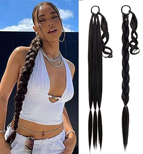 MY-LADY Braid Extensions DIY Braid Ponytail Zopf Pferdeschwanz Verlängerung mit Haargummi Kunsthaar haar Zöpfe Haarverlängerungen Zum Einflechten Lang Ponytail 86CM Dunkelbraun