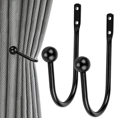 Vorhanghalter Wand, 2 Stück Raffhalter Metall Schwarz Gardinenhalter Raffhalter Wandbefestigung U-Form Raffbügel Vorhänge Holdbacks für Vorhangquaste Vorhang