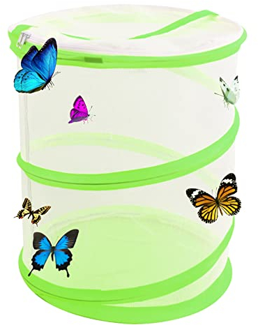 35cm Insekten Schmetterlingslebensraum Käfig Schmetterling Habitat Käfig Insekten Netzkäfig Faltbare Pop-up Schmetterlingshäuser für Pflanzenkäfer Raupen Garten Aufzucht im Freien Beobachtung (Grün)