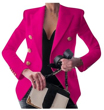 EFOFEI Lady's Double Breasted Office Coat Lapel Open Front Suit Coat Solid Color Blazer Costume Rose Red M