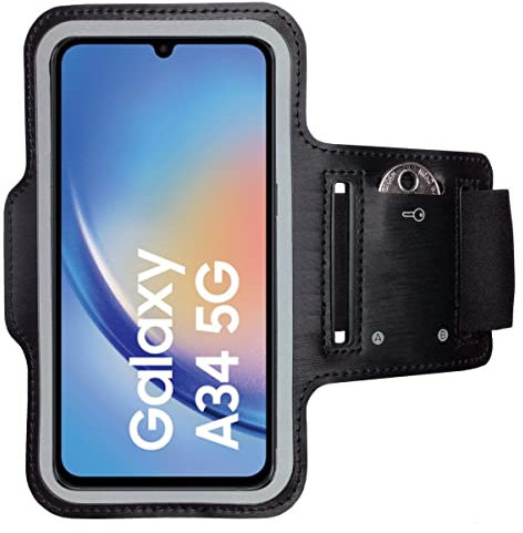 CoverKingz Brassard de Sport pour Samsung Galaxy A34 - Brassard pour Smartphone, Accessoire de Sport avec Poche pour Les clés Galaxy A34 - Accessoire Sport, Brassard téléphone Portable Noir