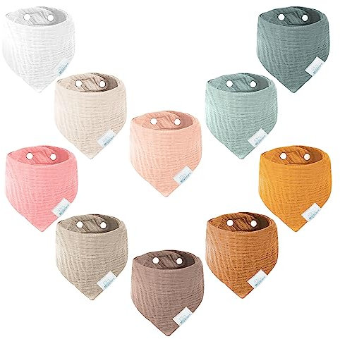Miyacare 10 Stück Lätzchen Baby Dreieckstuch, Super Saugfähige,100% Baumwoll, Halstuch Baby, mit 4 Verstellbares Druckknopf, für Baby Jungen und Mädchen (Nebelrosa)