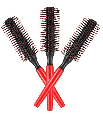 umorismo 3 Pack Round Brushes - Plastic Handle Styling Brushes Blow Dry Brush Anti Static Roller Hairbrush for Men Women Straightening and Curling, Wet and Dry Hair (Black)
