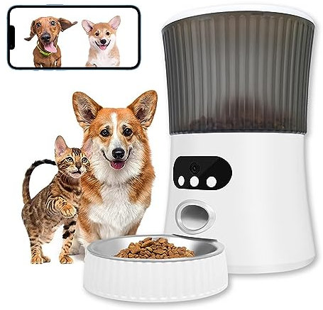 Automatisk kattmatautomat med kamera, 6 L med 1080P-kamera, livevideo, automatisk nattvision, APP-fjärrkontroll, automatisk kattmatare, automatiska matare