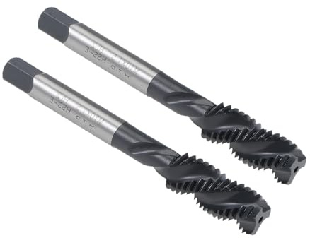 Boxonly Spiral Flute Thread Tap M10 x 1.5mm, for Processing Blind Holes and Sticky Materials, HSS Nitriding Coated, H2 Tolerance, Metric Machine Threading Tap Screw Thread Tapping Tool, 2pcs