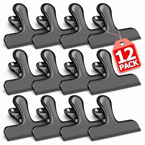 VNDUEEY 12 Stück Edelstahl-Chip-Clips, Beutelklammern für Lebensmittel, robuste Chip-Clips für Küche und Büro, zum Verschließen von Kaffeebeuteln, Papierbögen, Metallclip, luftdichter Verschluss, 7,6